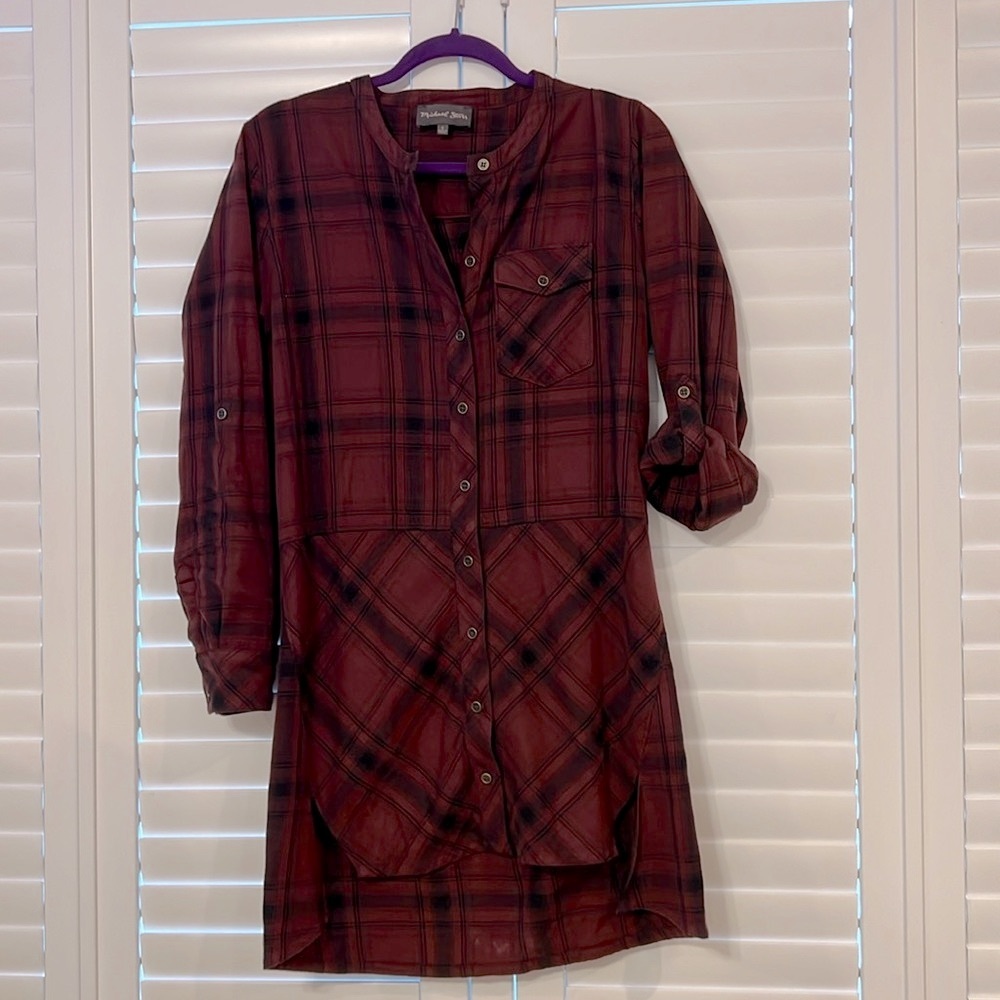Michael Stars henley plaid button down tunic - small